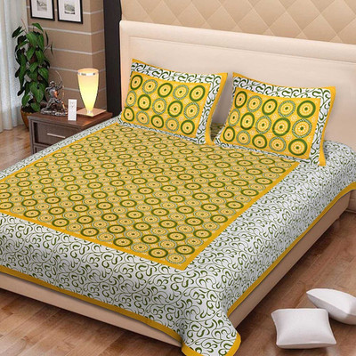 UNIQCHOICE 120 TC Cotton Double Printed Flat Bedsheet(Pack of 1, Yellow)