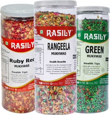 

rasily Ruby Red , Rangeela & Emerald Green Mukhwas Combo sesame seed, fennel seed, coriander seeds Mouth Freshener(Pack of 3)