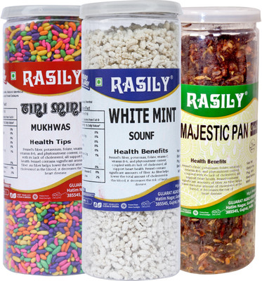 

rasily Tini Mini, White Mint & Majestic Pan Mukhwas Combo Madrasi, Luckhnowi, coriander seeds, Mint, Pan, fennel seed, sesame seed Mouth Freshener(Pack of 3)
