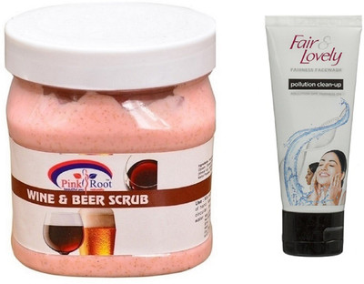 

Pink Root WINE BEER SCRUB 500ML WITH FAIR & LOVELY POLLUTION CLEAN-UP FACE WASH(Set of 2)