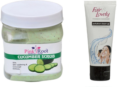 

Pink Root CUCUMBER SCRUB 500ML WITH FAIR & LOVELY POLLUTION CLEAN-UP FACE WASH(Set of 2)