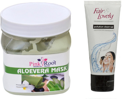 

Pink Root ALOEVERA MASK 500ML WITH FAIR & LOVELY POLLUTION CLEAN-UP FACE WASH(Set of 2)