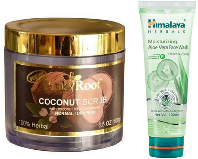 Pink Root COCONUT SCRUB 100G WITH HIMALAYA ALOE VERA FACE WASH(Set of 2)