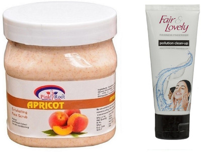 

Pink Root APRICOT SCRUB 500ML WITH FAIR & LOVELY POLLUTION CLEAN-UP FACE WASH(Set of 2)