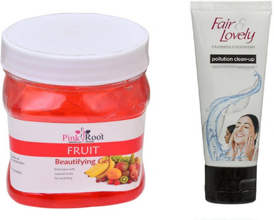 

Pink Root FRUIT GEL 500ML WITH FAIR & LOVELY POLLUTION CLEAN-UP FACE WASH(Set of 2)