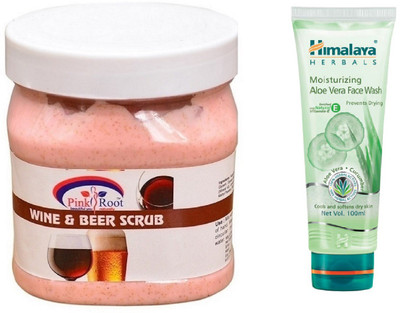 

Pink Root WINE BEER SCRUB 500ML WITH HIMALAYA ALOE VERA FACE WASH(Set of 2)