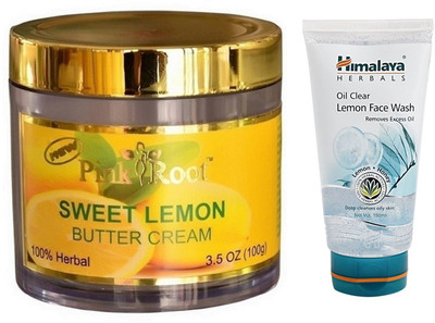 Pink Root SWEET LEMON CREAM 100G WITH HIMALAYA LEMON FACE WASH(Set of 2)