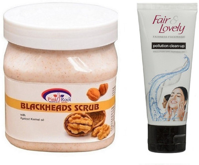 

Pink Root BLACKHEADS SCRUB 500ML WITH FAIR & LOVELY POLLUTION CLEAN-UP FACE WASH(Set of 2)