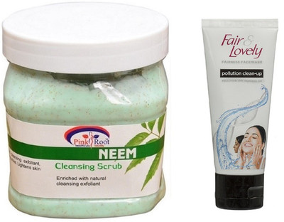 

Pink Root NEEM SCRUB 500ML WITH FAIR & LOVELY POLLUTION CLEAN-UP FACE WASH(Set of 2)