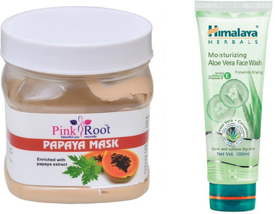 

Pink Root PAPAYA MASK 500ML WITH HIMALAYA ALOE VERA FACE WASH(Set of 2)