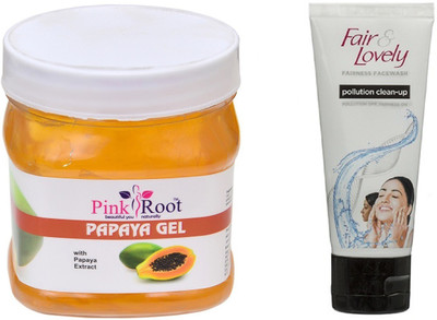 

Pink Root PAPAYA GEL 500ML WITH FAIR & LOVELY POLLUTION CLEAN-UP FACE WASH(Set of 2)