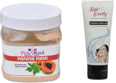 

Pink Root PAPAYA MASK 500ML WITH FAIR & LOVELY POLLUTION CLEAN-UP FACE WASH(Set of 2)