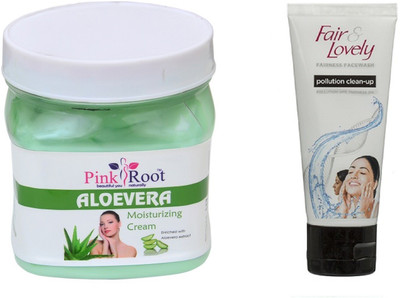 

Pink Root ALOEVERA CREAM 500ML WITH FAIR & LOVELY POLLUTION CLEAN-UP FACE WASH(Set of 2)
