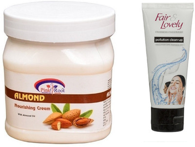 

Pink Root ALMOND CREAM 500ML WITH FAIR & LOVELY POLLUTION CLEAN-UP FACE WASH(Set of 2)