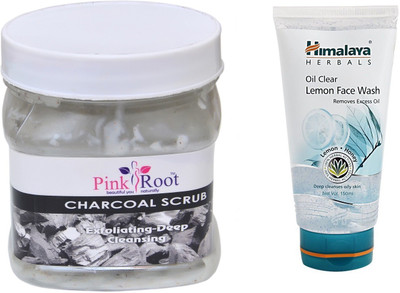 

Pink Root CHARCOAL SCRUB 500ML WITH HIMALAYA LEMON FACE WASH(Set of 2)