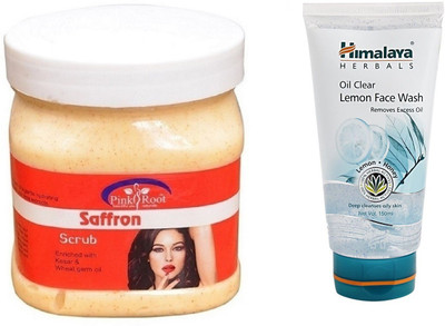 

Pink Root SAFFRON SCRUB 500ML WITH HIMALAYA LEMON FACE WASH(Set of 2)