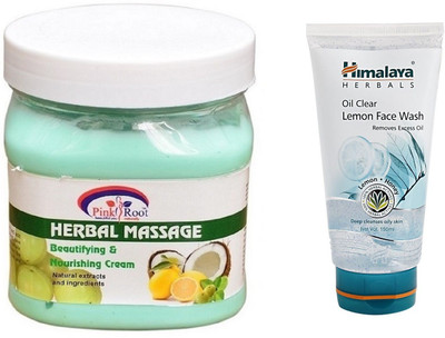 

Pink Root HERBAL MASSAGE CREAM 500ML WITH HIMALAYA LEMON FACE WASH(Set of 2)