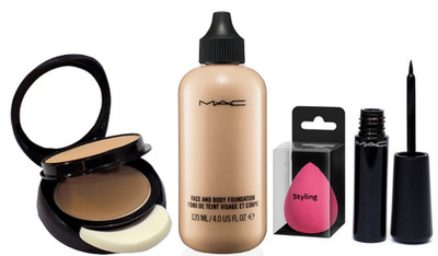 

styling Sponge Puff & Mc Face Body Foundation, 2 Way Compact & Mc Liquid Eyeliner(Set of 4)