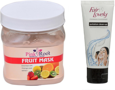 

Pink Root FRUIT MASK 500ML WITH FAIR & LOVELY POLLUTION CLEAN-UP FACE WASH(Set of 2)
