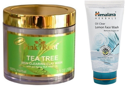 

Pink Root TEA TREE MASK 100G WITH HIMALAYA LEMON FACE WASH(Set of 2)