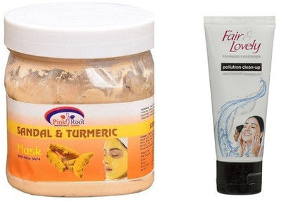 

Pink Root SANDAL MASK 500ML WITH FAIR & LOVELY POLLUTION CLEAN-UP FACE WASH(Set of 2)