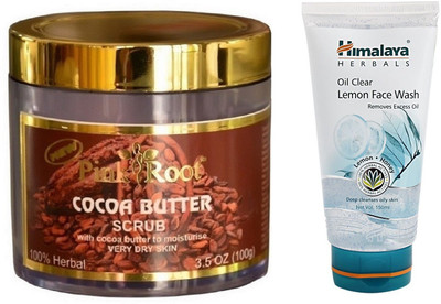 

Pink Root COCOA BUTTER SCRUB 100G WITH HIMALAYA LEMON FACE WASH(Set of 2)