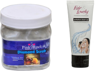 

Pink Root DIAMOND SCRUB 500ML WITH FAIR & LOVELY POLLUTION CLEAN-UP FACE WASH(Set of 2)