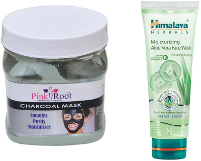 

Pink Root CHARCOAL MASK 500ML WITH HIMALAYA ALOE VERA FACE WASH(Set of 2)