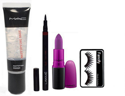 

fancify Eyelashes And Mc Matte Finish Long Lasting Heroin Lipstick And Pen Eyeliner& Mc Mattifying Base Primer(Set of 4)