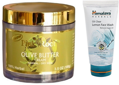 

Pink Root OLIVE BUTTER CREAM 100G WITH HIMALAYA LEMON FACE WASH(Set of 2)