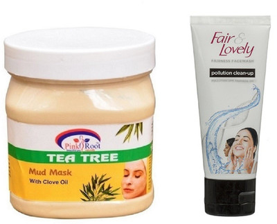 

Pink Root TEA TREE MASK 500ML WITH FAIR & LOVELY POLLUTION CLEAN-UP FACE WASH(Set of 2)