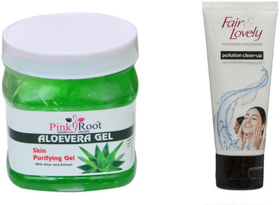 

Pink Root ALOEVERA GEL 500ML WITH FAIR & LOVELY POLLUTION CLEAN-UP FACE WASH(Set of 2)