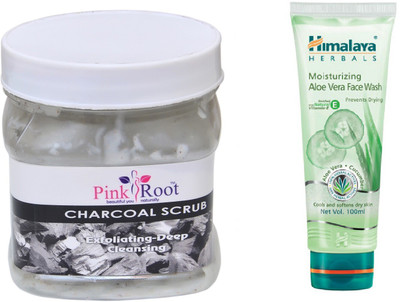 

Pink Root CHARCOAL SCRUB 500ML WITH HIMALAYA ALOE VERA FACE WASH(Set of 2)