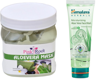 

Pink Root ALOEVERA MASK 500ML WITH HIMALAYA ALOE VERA FACE WASH(Set of 2)