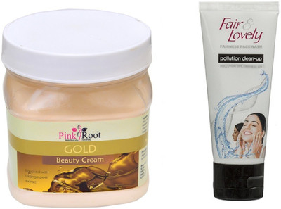 

Pink Root GOLD CREAM 500ML WITH FAIR & LOVELY POLLUTION CLEAN-UP FACE WASH(Set of 2)