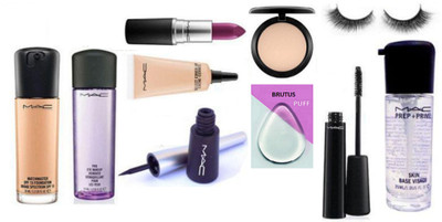 

BRUTUS Slicon Puff, Mac Matchmaster Foundation, Makeup Remover, Concealer, Lipstick, Mascara, Eyelinear, Compact,Eyelases, Primer,(Set of 10)