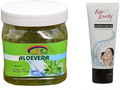 

Pink Root ALOEVERA SCRUB 500ML WITH FAIR & LOVELY POLLUTION CLEAN-UP FACE WASH(Set of 2)