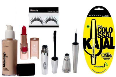 

Ultimate Eyelashes & colossal K and brooke candy eyeliner and mascra , lipstick , Mac Makeup 24hr Pro Long Wear Spf 10 Foundation(Set of 6)