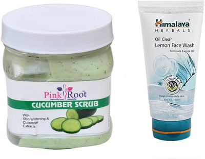 

Pink Root CUCUMBER SCRUB 500ML WITH HIMALAYA LEMON FACE WASH(Set of 2)