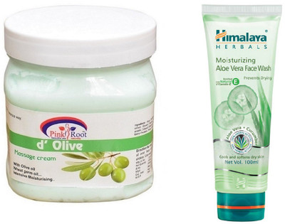 

Pink Root D OLIVE CREAM 500ML WITH HIMALAYA ALOE VERA FACE WASH(Set of 2)