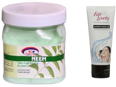 

Pink Root NEEM CREAM 500ML WITH FAIR & LOVELY POLLUTION CLEAN-UP FACE WASH(Set of 2)