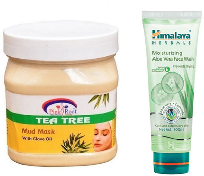 

Pink Root TEA TREE MASK 500ML WITH HIMALAYA ALOE VERA FACE WASH(Set of 2)