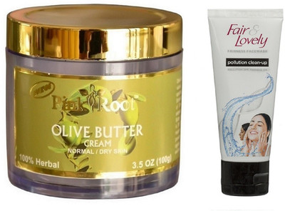 

Pink Root OLIVE BUTTER CREAM 100G WITH FAIR & LOVELY POLLUTION CLEAN-UP FACE WASH(Set of 2)