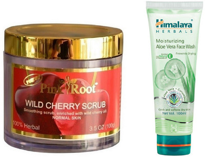 

Pink Root WILD CHERRY SCRUB 100G WITH HIMALAYA ALOE VERA FACE WASH(Set of 2)