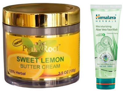

Pink Root SWEET LEMON CREAM 100G WITH HIMALAYA ALOE VERA FACE WASH(Set of 2)
