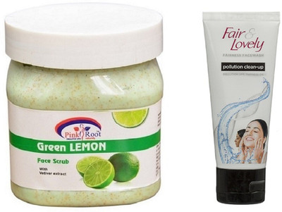 

Pink Root GREEN LEMON SCRUB 500ML WITH FAIR & LOVELY POLLUTION CLEAN-UP FACE WASH(Set of 2)