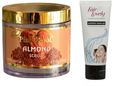 

Pink Root ALMOND SCRUB 100G WITH FAIR & LOVELY POLLUTION CLEAN-UP FACE WASH(Set of 2)