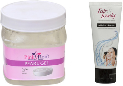 

Pink Root PEARL GEL 500ML WITH FAIR & LOVELY POLLUTION CLEAN-UP FACE WASH(Set of 2)
