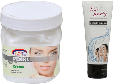 

Pink Root PEARL CREAM 500ML WITH FAIR & LOVELY POLLUTION CLEAN-UP FACE WASH(Set of 2)