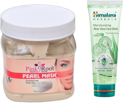 

Pink Root PEARL MASK 500ML WITH HIMALAYA ALOE VERA FACE WASH(Set of 2)
